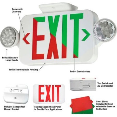 HUBBELL LIGHTING Hubbell LED Emergency/Exit Combo with Red or Green LEDs & Remote Capacity, White, 120/277V CCRGRC